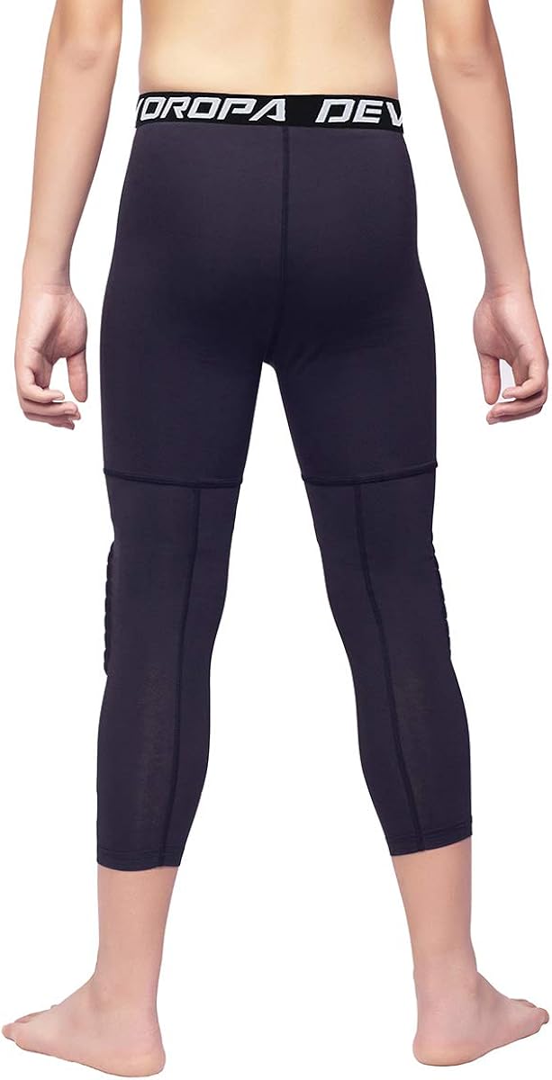 Devoropa Youth Boys Basketball Compression Pants with Knee Pads 3/4 Athletic Tights Quick Dry Sports Workout Leggings : Clothing