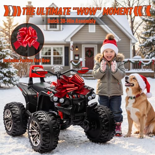 JOYRACER 24V 2 Seater Kids ATV 4 Wheeler, 4x4 Ride on Toys w/800W Engines, 9AH Battery Powered Electric Vehicle w/LED Light, MP3, USB, Spring Suspension, Kids Quad for Girls, Red