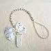 Personalised- Any name Bling silver rhinestone bow pink and sliver beads dummy clip holder pacifier clips holder/Teethers clip (WHITE)