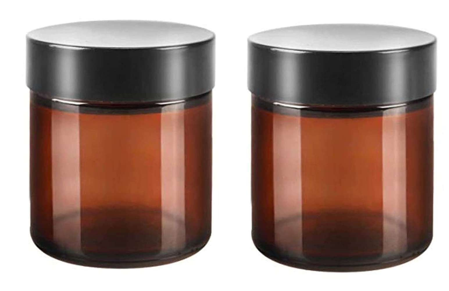 2PCS 120ML 4-Ounce Round Amber Glass Cream Jars Bottle Empty Cosmetic Containers with Black Lids And Inner Liners for Lotions Body Scrubs & Balms