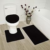 GorgeousHomeLinenVarious Colors 3 Pc Bathroom Set Bath Mat, Contour, and Toilet Lid Cover, with Rubber Backing (black)