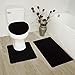 GorgeousHomeLinenVarious Colors 3 Pc Bathroom Set Bath Mat, Contour, and Toilet Lid Cover, with Rubber Backing (black)