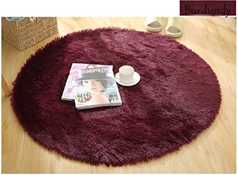 Leoonline Modern Shaggy Ultra Soft Round Area Rugs,Living Room Carpet Bedroom,Home Shag Carpet,Solid Pattern Living Room Mat,Home Decorator Floor Rugs\Burgundy,24inch