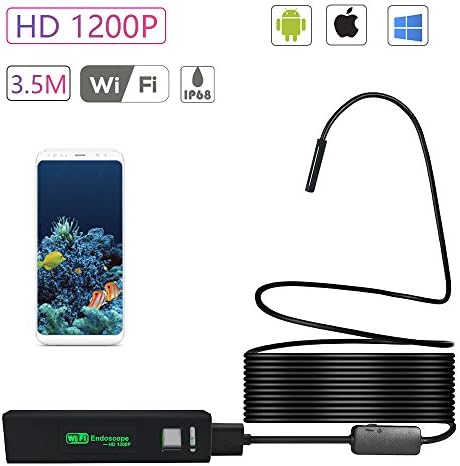Wireless Endoscope, WiFi Borescope IP68 Waterproof 1200P 8mm Inspection Camera 2.0 Megapixels HD Snake Camera for Android and IOS Smartphone, iPhone, Samsung, Tablet - Black (11.5FT)