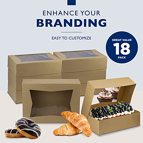 [18 Pack] Kraft Cake Box With Window 14x10x4 inches AutoPopup