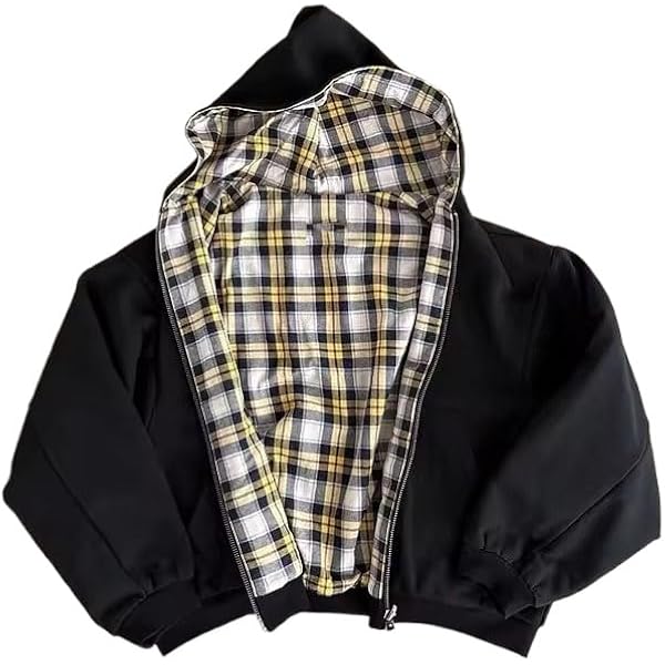 Amazon.com: HOHOPEACH Y2k Grunge Plaid Zip Up Hoodie Men Women
