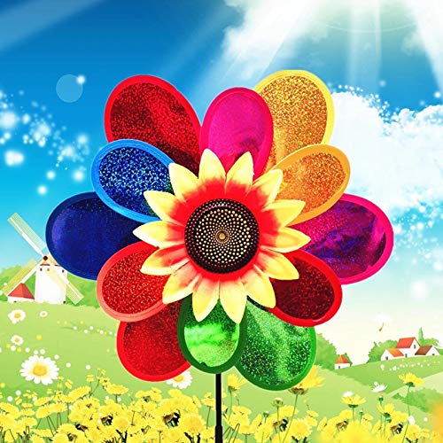 FANSHONN Pinwheels Wind Spinners for Yard and Garden, Double-Layer Sequined Sunflower Windmill Decor Ornament Spinner… - Image 3