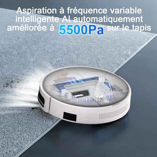 Yigars 2026 Robot Aspirapolvere Lavapavimenti 2in1 Spazza, Aspira, Robot Aspirapolvere con Fino a 5500Pa 7,8cm Ultra Sottile App/Alexa Ideale per Pulizia Domestica/Peli Animali-White