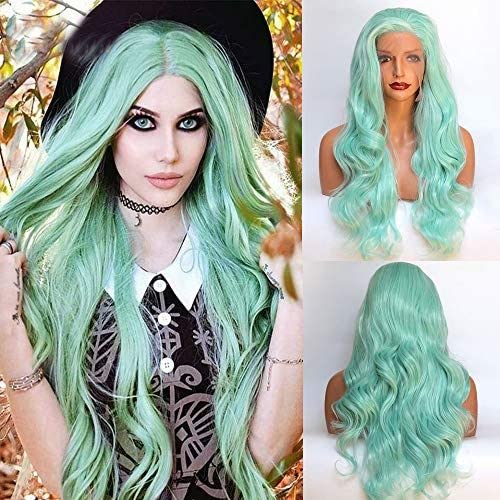 13x4 Blonde Lace Front Wigs Long Loose Wave Blonde Wig Natural Hair Heat Resistant Fiber Hair Synthetic Lace Wigs for Fashion Women (24, green)