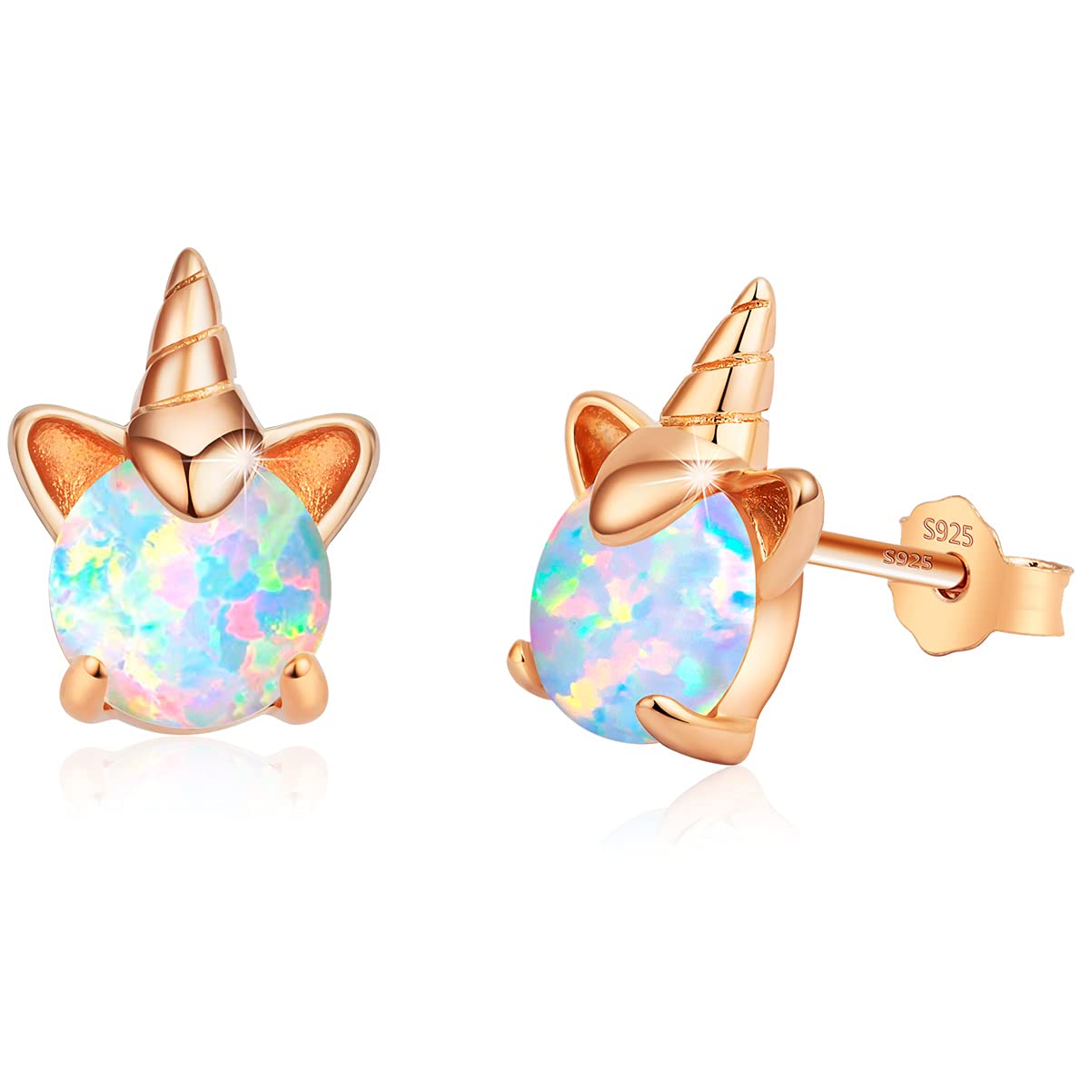 ARSKRO Unicorn Earrings for Girls, Hypoallergenic Fire Opal Stud Earrings ARSKRO S925 Sterling Silver with Gold Mini Tiny Cute Earring Jewelry Gifts for Kids Women