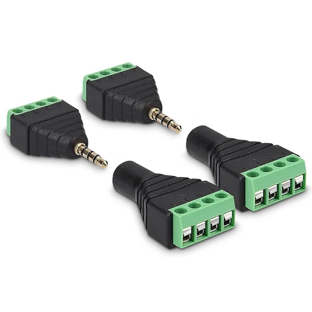 Wvzong 3.5 mm jack plug adapter - to 4-pin audio cable terminal | 2Pcs 3.5mm screw terminal plug + 2Pcs 3.5mm screw terminal sockets