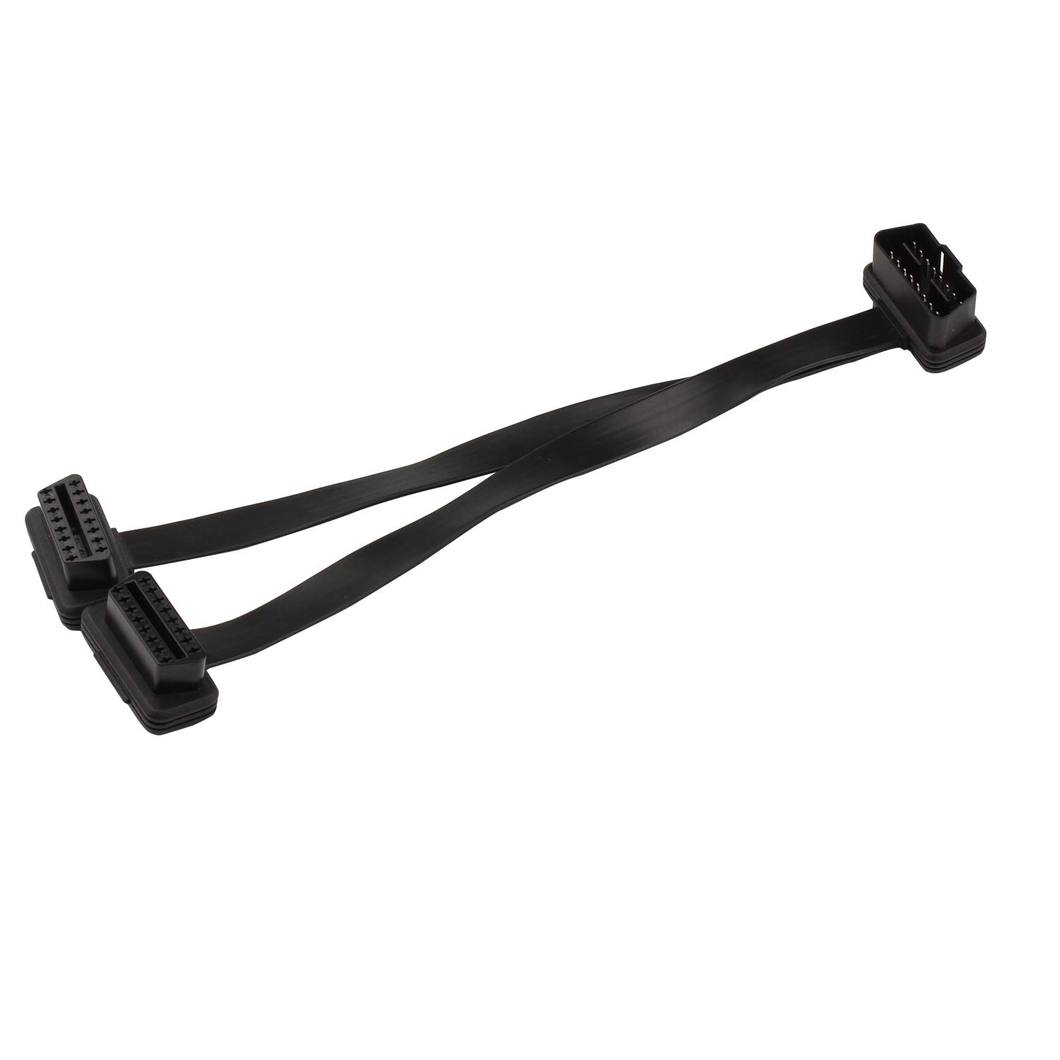 Futheda OBD-II OBD2 16 Pin Splitter Y Extension Cable - 1 Male to 2 Female OBD2 Car Diagnostic Extender Cord Connector Adapter - Full 16 Pin Pass Through Flat Noodle Cable 30cm