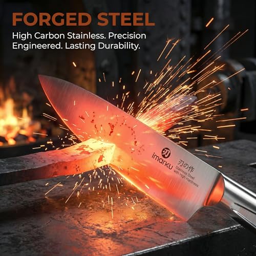 imarku Japanese High Carbon Stainless Steel Knife Set with Block, Precision-Forged Gyutou Kitchen Knives with Built-in Sharpener, Ultra-Sharp 10–15° Edge, Ergonomic Non-Slip Handle, Dishwasher Safe