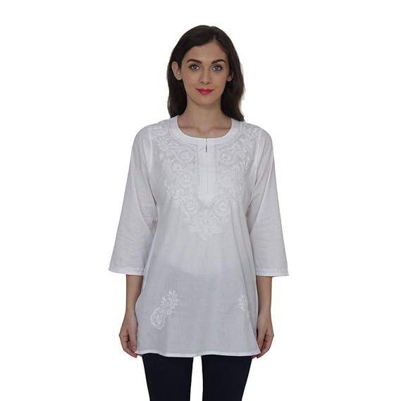 white chikankari short kurtis