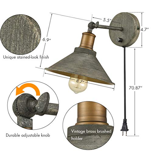 JEENKAE Vintage Swing Arm Wall Sconces Hardwired or Plugin Bedroom Bath Wall Lamps Set of 2