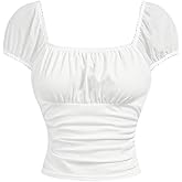 SOLY HUX Girl's Square Neck Short Sleeve Fitted T Shirts Ruched Crop Tops Summer Clothes