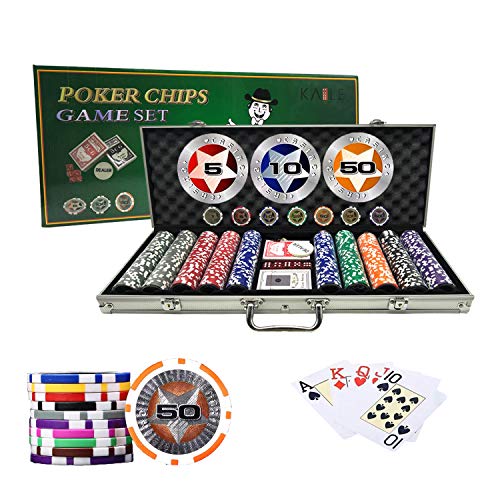 KAILE Poker Chips Set Heavy Duty 13 Gram Chips Texas Holdem Cards Game Blackjack Gambling Chips with Aluminum Case (500)