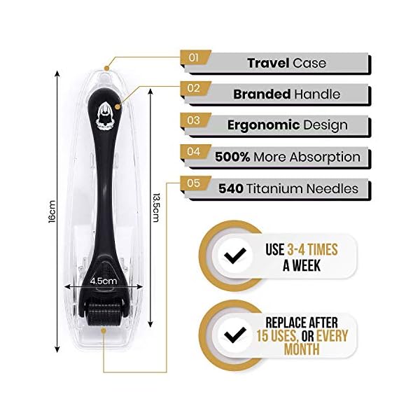 KING-LEONIDAS-03mm-Titanium-Derma-Roller-for-Beard-Growth-Microneedle-Roller-also-for-Fine-Lines-Enlarged-Pores-Skin-Discolouration-Increased-CreamSerum-Absorption-Includes-Travel-Case KING LEONIDAS Derma Roller | 0.3MM Titanium Needles | Beard Roller for Hair and Beard Growth | Derma Roller Hair Growth…