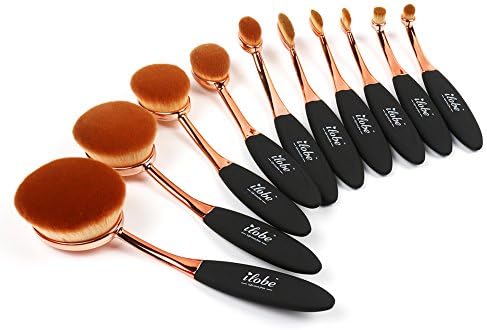 ILOBE Rose Gold Oval Toothbrush Professional Makeup Brushes Sets (Pack of 10) (rose gold)
