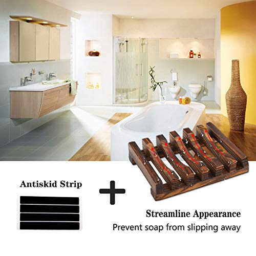 Blasoul Wooden Soap Dishes Bamboo Soap Dish Soap Holder Hand Craft Bathtub Shower Dish Sink Scrubber Sponge Holder Handmade Soap Box Made of Natural Pine Soap Exfoliating Bag Natural Soap Saver 4PCS