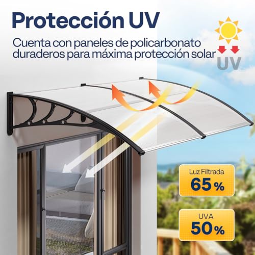 VIVOHOME House Door Canopy 100 x 100 cm with Aluminium and Polycarbonate Frame for Door, Transparent Canopy for Sun Protection and Rain Protection