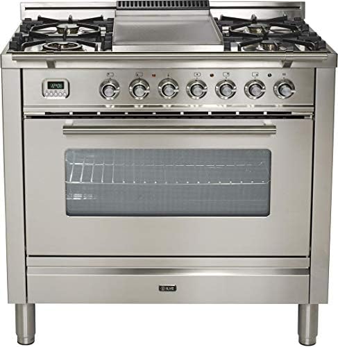 Ilve UPW90FDMPILP 36 Inch Dual Fuel Freestanding Range in Stainless Steel