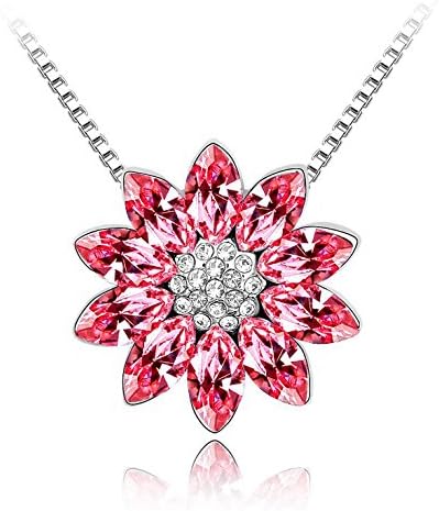 Jewistic Crystal Rose Flower Rhodium-Plated Necklace Made with Swarovski Elements 5L50171