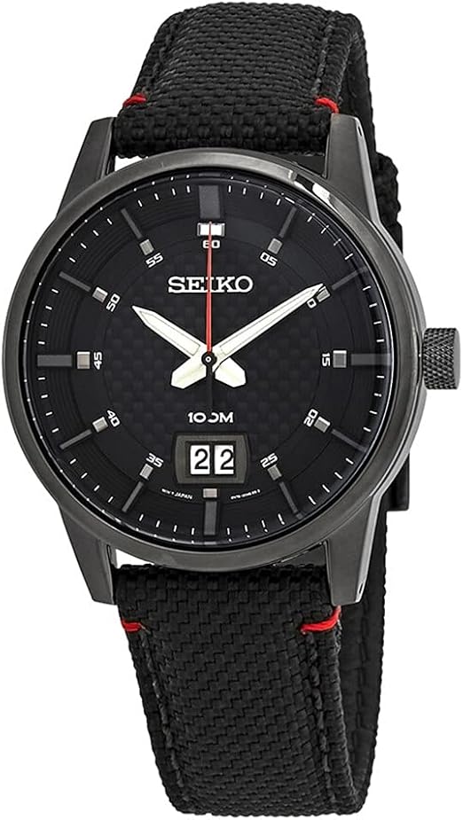 Seiko SUR271P1 Neo Sports Quartz Analog Black Dial Hardlex Crystal Glass  Black Leather Strap Men's Watch