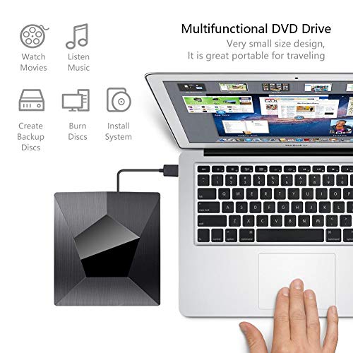 External CD/DVD Drive Player for Laptop USB 3.0 USB Type C Portable Optical Drive CD DVD RW/ROM Burner Rewriter External for Mac Windows Linux