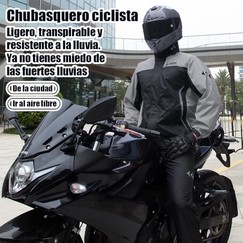 BTOOTB Traje Impermeable para Lluvia Motociclista, con Capucha y Cubrezapatos, Impermeable para Moto de Hombre y Mujer, Ligero y Transpirable, para Motociclismo, Ciclismo y Exteriores