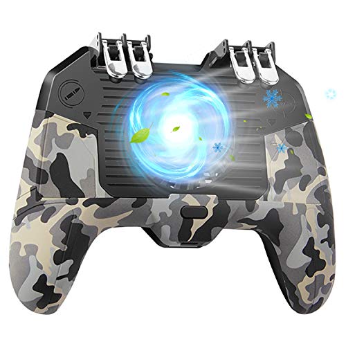 Mobile Game Controller 4 Trigger with Cooling Fan for PUBG/Call of Duty/Fotnite [6 Finger Operation] L1R1 L2R2 Gaming Grip Gamepad Mobile Controller Trigger for 4.7-6.5" iOS Android Phone