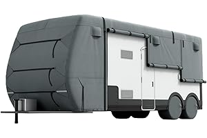 KING BIRD RV Cover, Heavy Duty 5-Layer Snow Protection, Fits 35-38ft Travel Trailers Campers, with Adhesive Repair Patches,Windproof Straps&Tire Covers