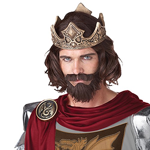 Medieval King Wig With Beard And Mustache Arthur Renaissance Brown Adult Costume