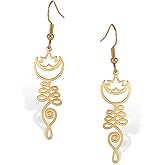 Amaxer Moon Lotus Unalome Fishhook Earrings for Women Buddhist Inspired Yoga Jewelry Meditation Stainless Steel Dangles