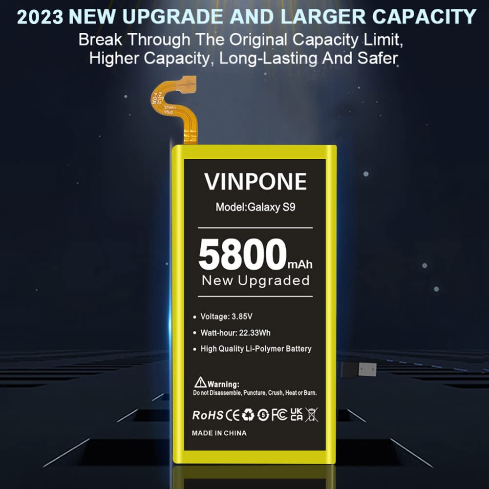 SHENMZ Galaxy S9 Battery, Upgraded 5800mAh Ultra High Capacity New 0 Cycle Replacement Battery for Galaxy S9 EB-BG960ABE, EB-BG960ABA, G9600, G960F, G960N, G960U, G960W (24 Months Service)