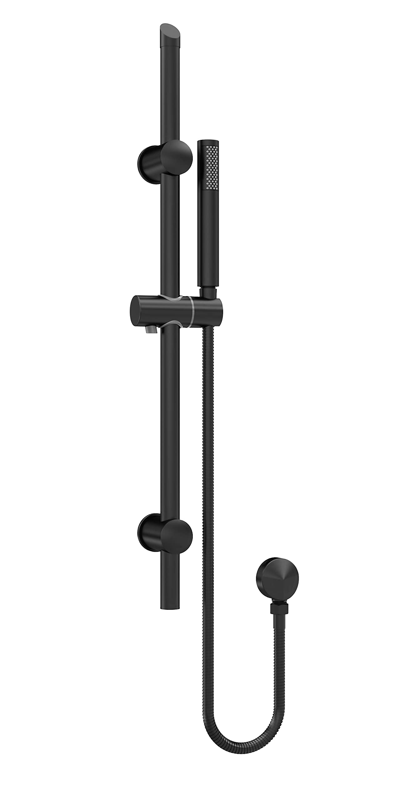 nuie STY442 Shower Modern Bathroom Round Slide Rail Kit with Outlet Elbow, Flex Hose and Single Function Handset, 740mm, Matt Black