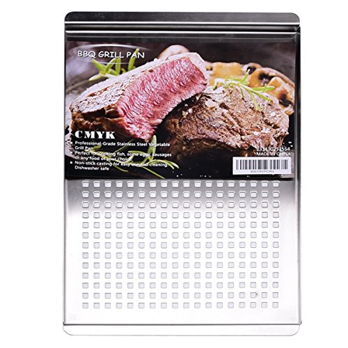 Stainless Steel Grill Pan, CMYK Non Stick Frying BBQ Grill Plate, Barbecue Grills Outdoor Cooking Accessories Rectangular, Grilling Gifts for Men