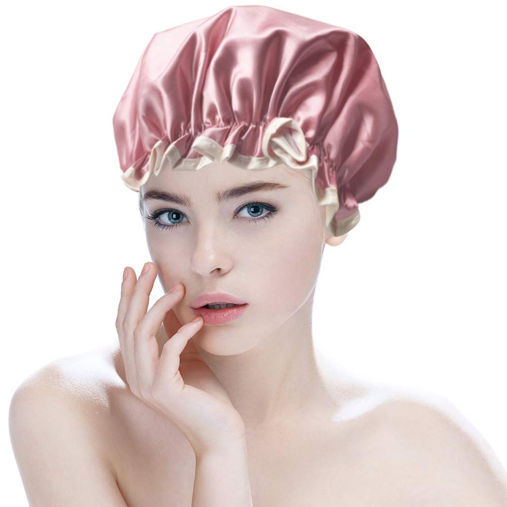 STURME 30cm Large Shower Cap Fit All Double-Layer Waterproof Bath Cap Stylish Design Perfect for Women and Girls Pack of 3