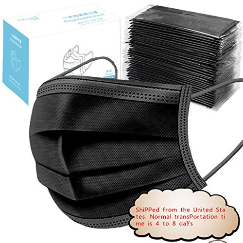 Individually Wrapped Disposable Black Face Bandana- 50 Pack - Soft on Skin - 3 Ply Protectors with Elastic Earloops -Non Woven Protection (50 PC, Black)