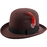 Panchitalk Classic Fedora Hat with Feather Bowler Dome Hard Faux Woolen Top Hat for Men Women
