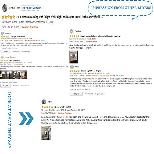 LED Vanity Lights,JoosenHouse Modern Stainless Steel Bathroom Wall Sconce Light Fixtures 560lm Daylight Bath Makeup Mirror Lighting (8W 15.7inch)