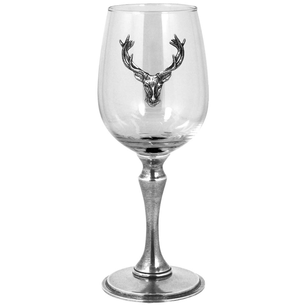 English Pewter Company 350ml Stag Head Single Wine Glass with Pewter Stem [STAG106]