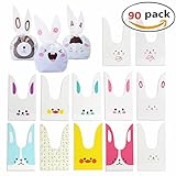 Ohomr Rabbit Ear Bag Candy Gift Dessert Sandwich Snack Biscuits Cookies Cakes Plastic Bags With Cute Bunny Ear Treat Bag For Easter, Party Favors (90 Pcs)