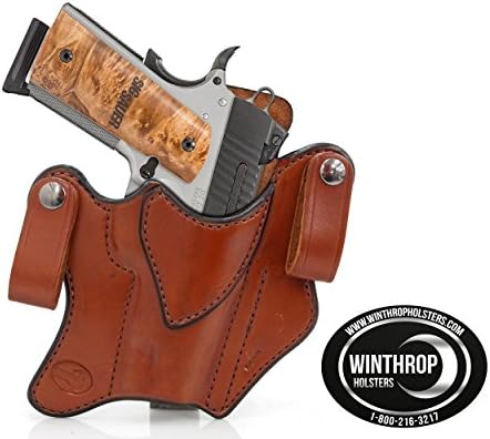1911 4.25" With or Without Laser Grips NO Rail IWB Dual Snap Holster R/H Brown - 0408