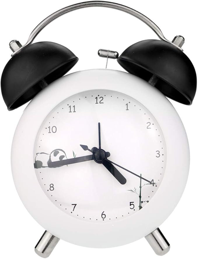 PILIFE 4" Mini Twins Bell No Ticking Alarm Clock, Battery Operated