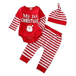 hailouhai Mijn eerste kerst pasgeboren baby schattig jongen meisje lange mouwen outfits Santa Claus Romper+ broek…