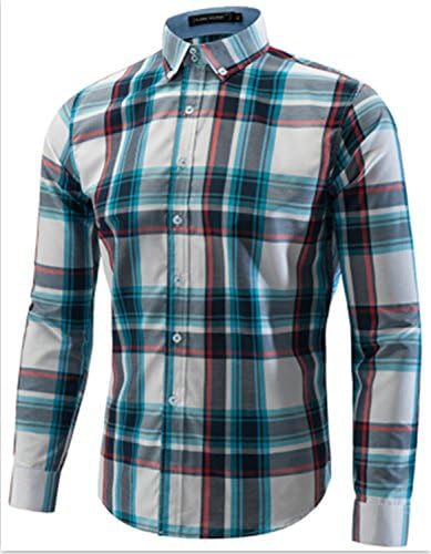 Mlhgy Plaid Shirt Men Casual Slim Turn-Down Collar Long Sleeve Men Shirts Plus Size 4Xl Mens Dress Shirt Navy Bule Asian Size Xxl