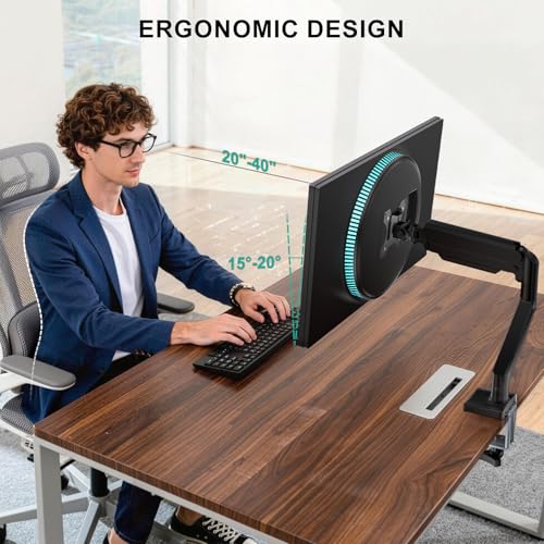 WALI Single Monitor Arm for 13-34 inch Screens, Ergonomic Monitor Arm Desk Mount up to 12 kg, Adjustable Computer Monitors Stand with Clamp and Grommet Base, VESA 75/100mm (GSMP001N), Black