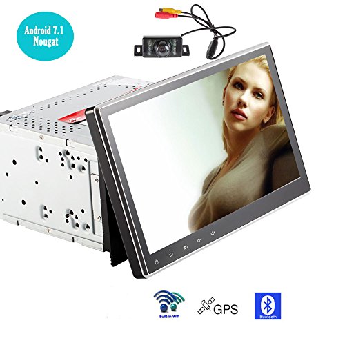 Upgrade Version!! Android 7.1 Nougat Car Stereo DVD Player Quad Core 2GB 16GB IN Dash 2 din GPS Navigation with 10.1 inch Large Rotary Screen Support Bluetooth Wifi Mirrorlink with Rear Camera