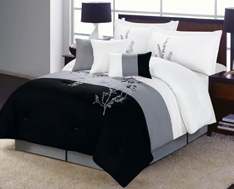 Alyssa Comforter Set Black White Gray Vine Queen Bed In A Bag